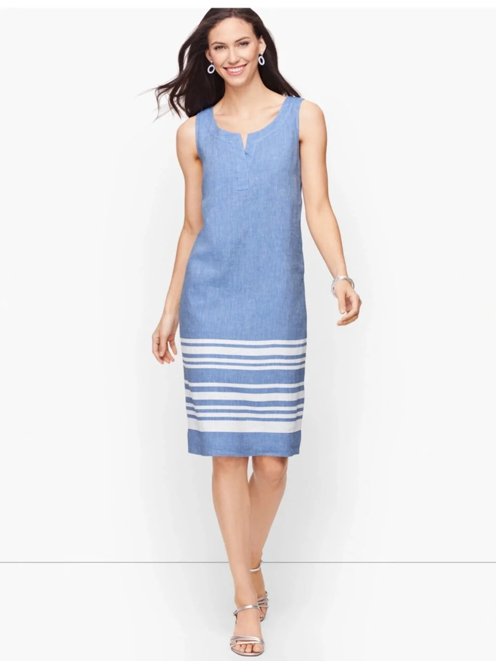 NWT Talbots 100% Linen Light Blue Sleeveless Shift Dress Coastal Size 16 Petite